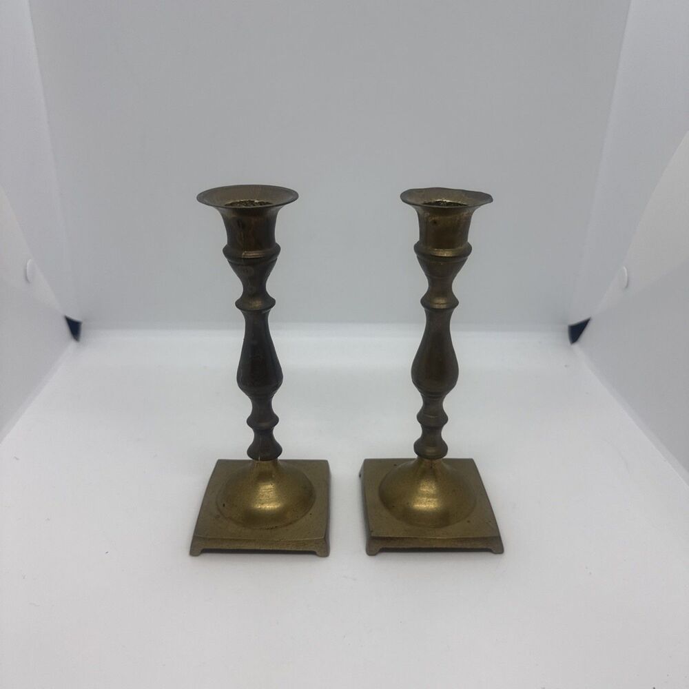 Vintage Set Of 2 Brass Candle Stick Holders Made In India